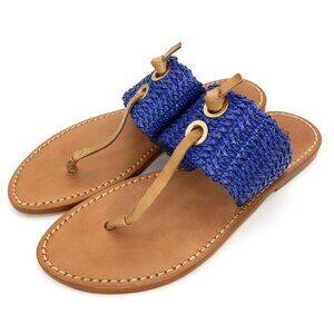 Schutz Riley Thong Sandals Woven Blue Tan Leather Women's 8B